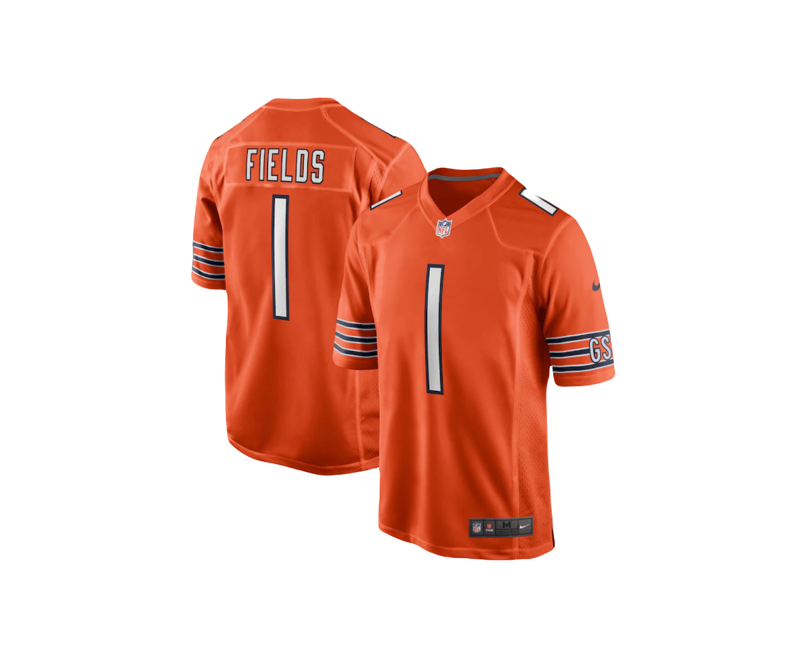 Nike Chicago Bears Justin Fields Mens Orange Replica Game Jersey