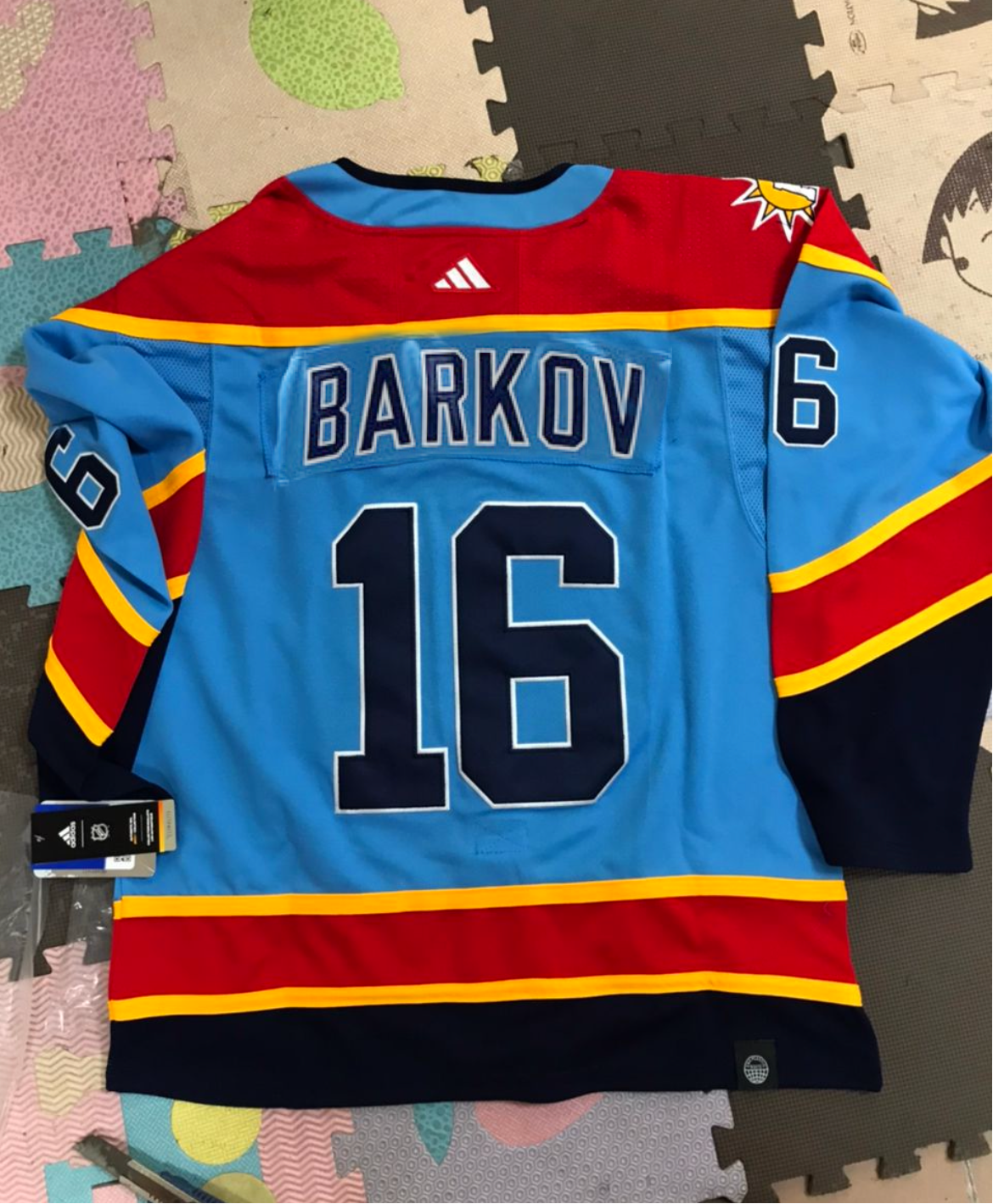 Florida Panthers Captain 2022 Aleksander Barkov NHL Adidas Reverse Retro Premier Player Jersey - Baby Blue