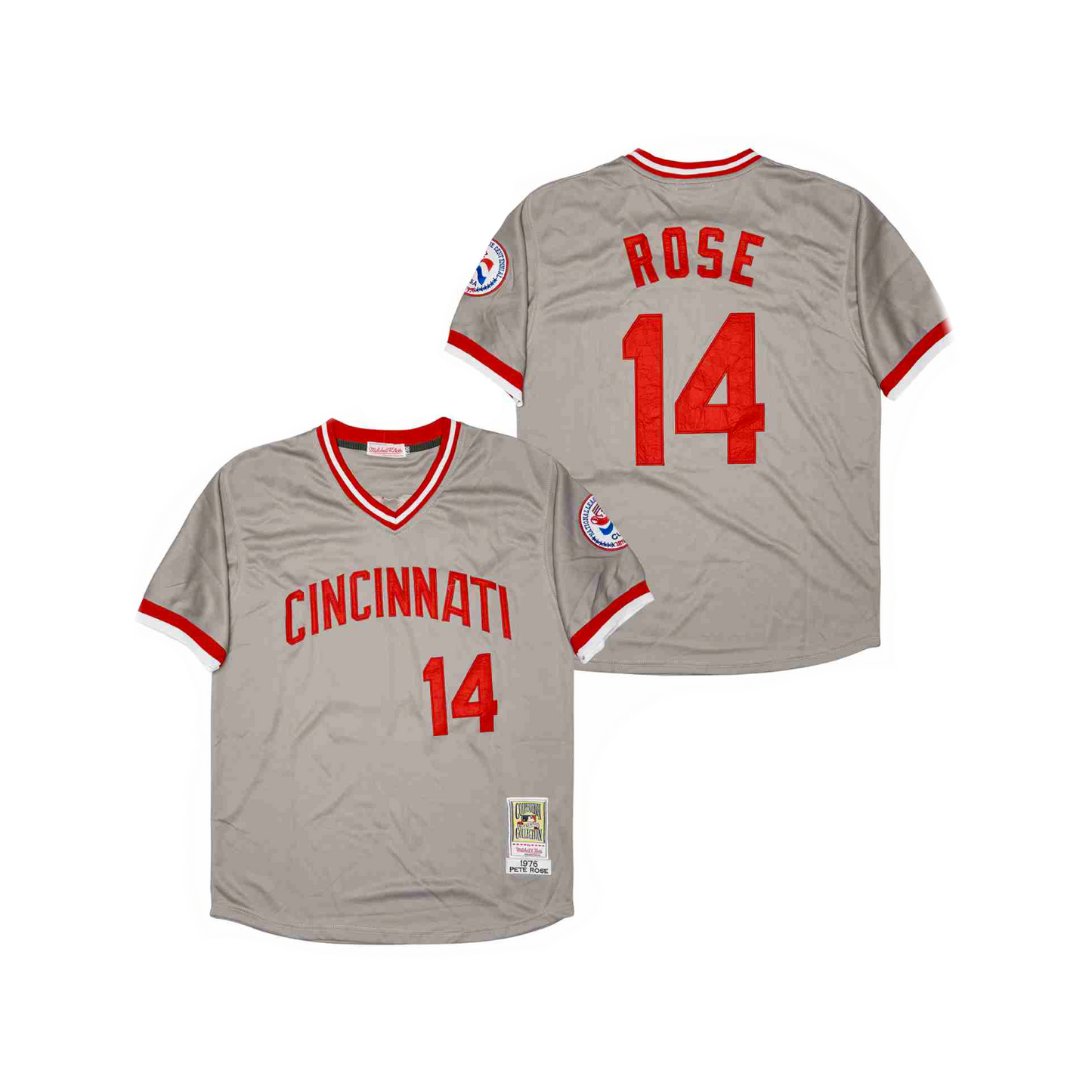 Cincinnati Reds Pete Rose Grey Mitchell Ness Cooperstown Classic Iconic MLB Jersey