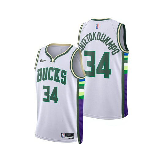 Milwaukee Bucks Giannis Antetokounmpo 2021/22 Nike City Edition NBA Swingman Jersey