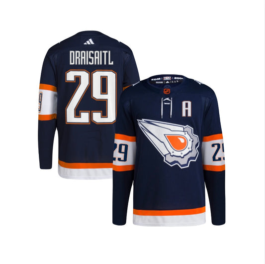 Edmonton Oilers Leon Draisaitl NHL Alternate Adidas Navy 2022/23 Reverse Retro Jersey