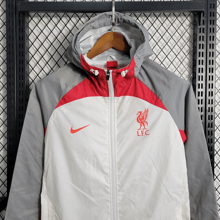 Liverpool Soccer Adidas 2024 Athletic Windbreaker Jacket - White Gray & Red