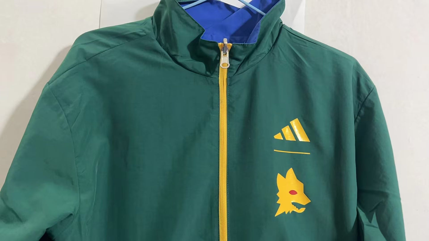 Roma A.S Adidas Revers-able Windbreaker Soccer Jacket - Blue & Green