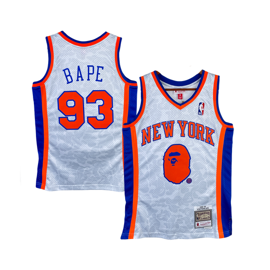 ‘A Bathing Ape’ (Bape) Brand NBA New York Knicks Mitchell & Ness Hardwood Classic White Jersey