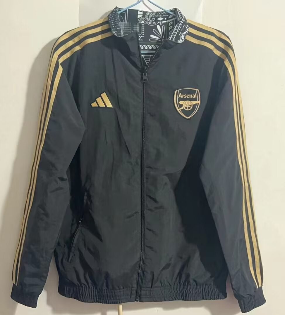 Arsenal Adidas Revers-able Windbreaker Soccer Jacket - Gold Black & White