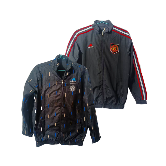 Manchester United Soccer Adidas Revers-able Windbreaker Jacket - Black Blue & Red
