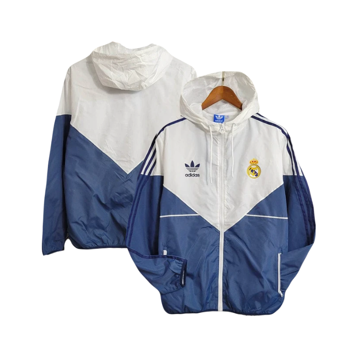 Real Madrid Soccer Adidas 2024 Athletic Windbreaker Jacket - White & Navy Blue