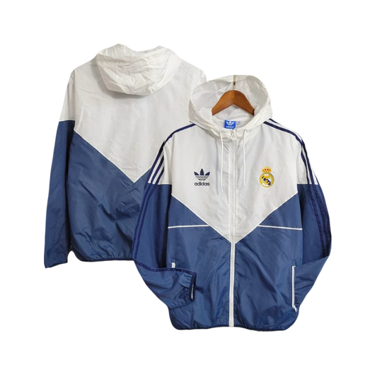 Real Madrid Soccer Adidas 2024 Athletic Windbreaker Jacket - White & Navy Blue
