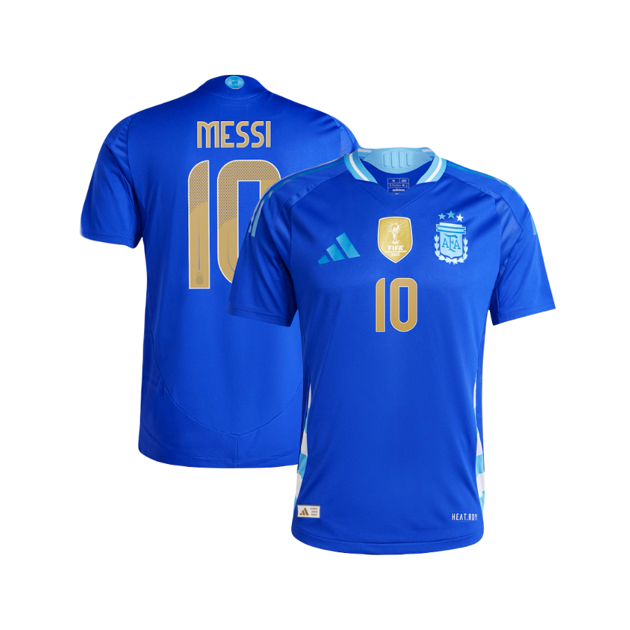 Lionel Messi Argentina National Team 2024/25 Season FIFA Qatar World Cup Champions Patch Adidas Authentic Away Player Jersey - Blue