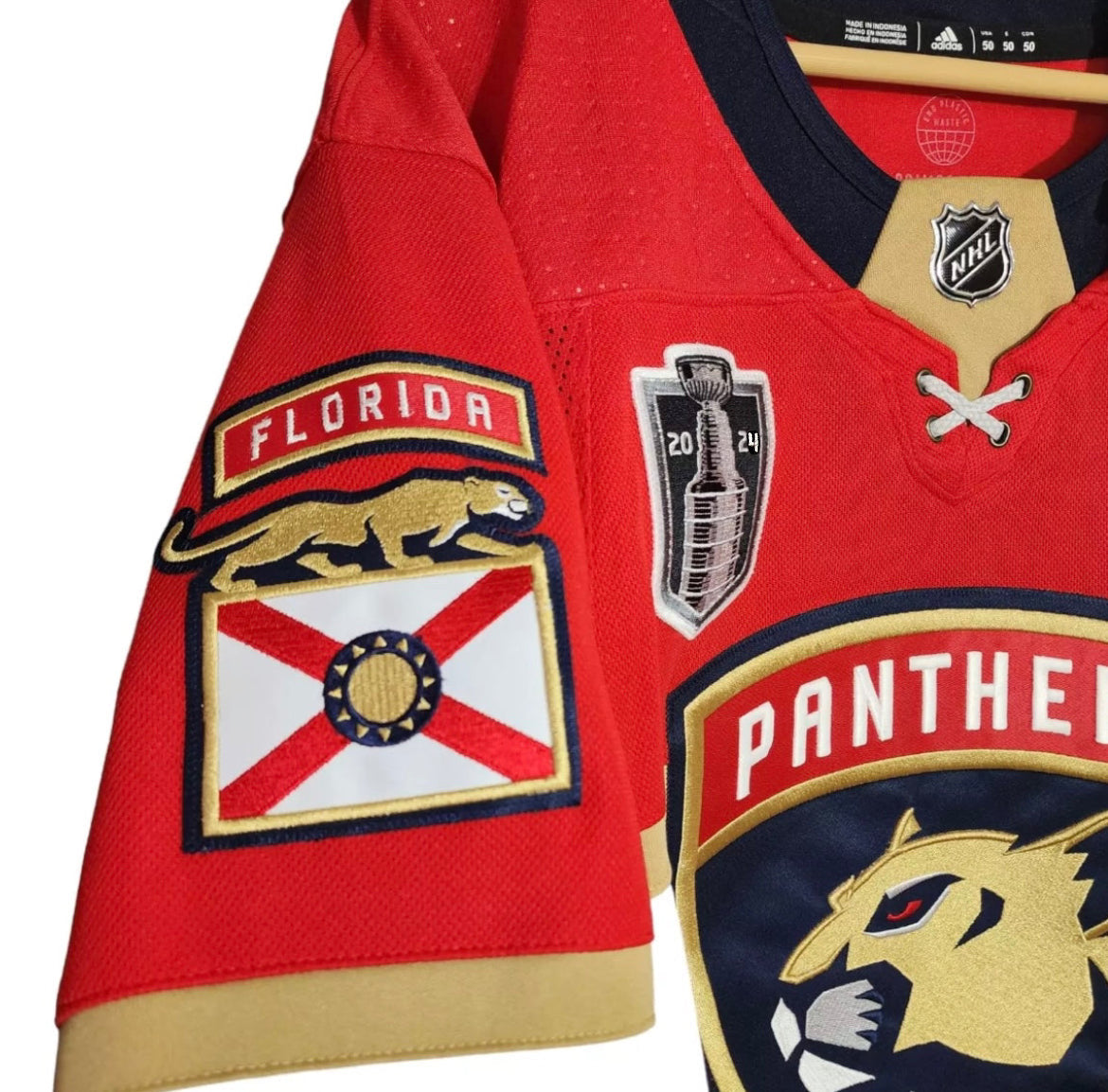 Sam Reinhart Florida Panthers NHL Adidas 2024 Stanley Cup Finals Patch Premier Player Jersey - Red