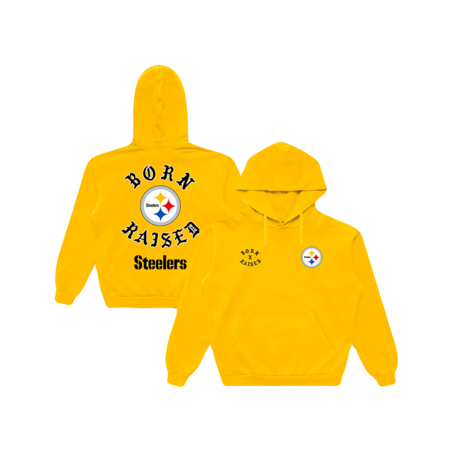 ‘Born x Raised’ Pittsburgh Steelers NFL Hoodie Jacket - Gold