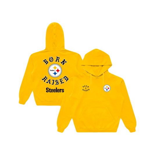 ‘Born x Raised’ Pittsburgh Steelers NFL Hoodie Jacket - Gold