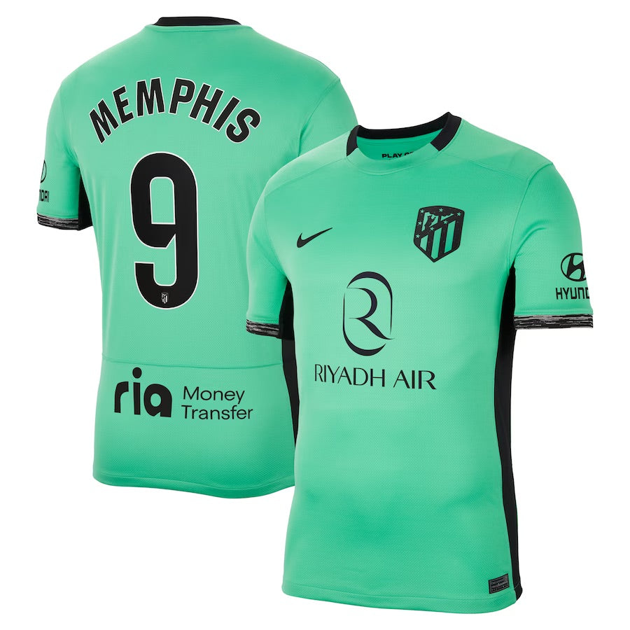 Memphis Depay Atletico Madrid 2023/24 Third Kit Adidas Alternate Authentic Replica Fan Version Home Jersey - Teal