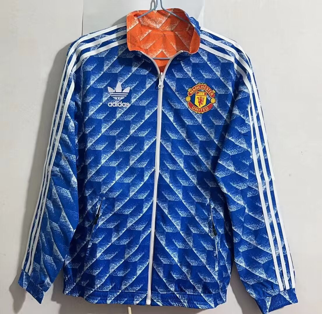 Manchester United Soccer Adidas Revers-able Windbreaker Jacket - Blue & Orange