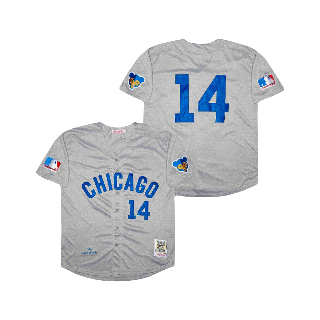 Chicago Cubs Ernie Banks 1969 MLB Mitchell Ness Cooperstown Classic Jersey - Gray & Blue