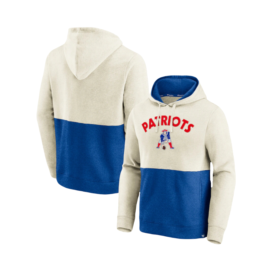 New England Patriots NFL Fanatics Branded Throwback Arch Colorblock Pullover Hoodie