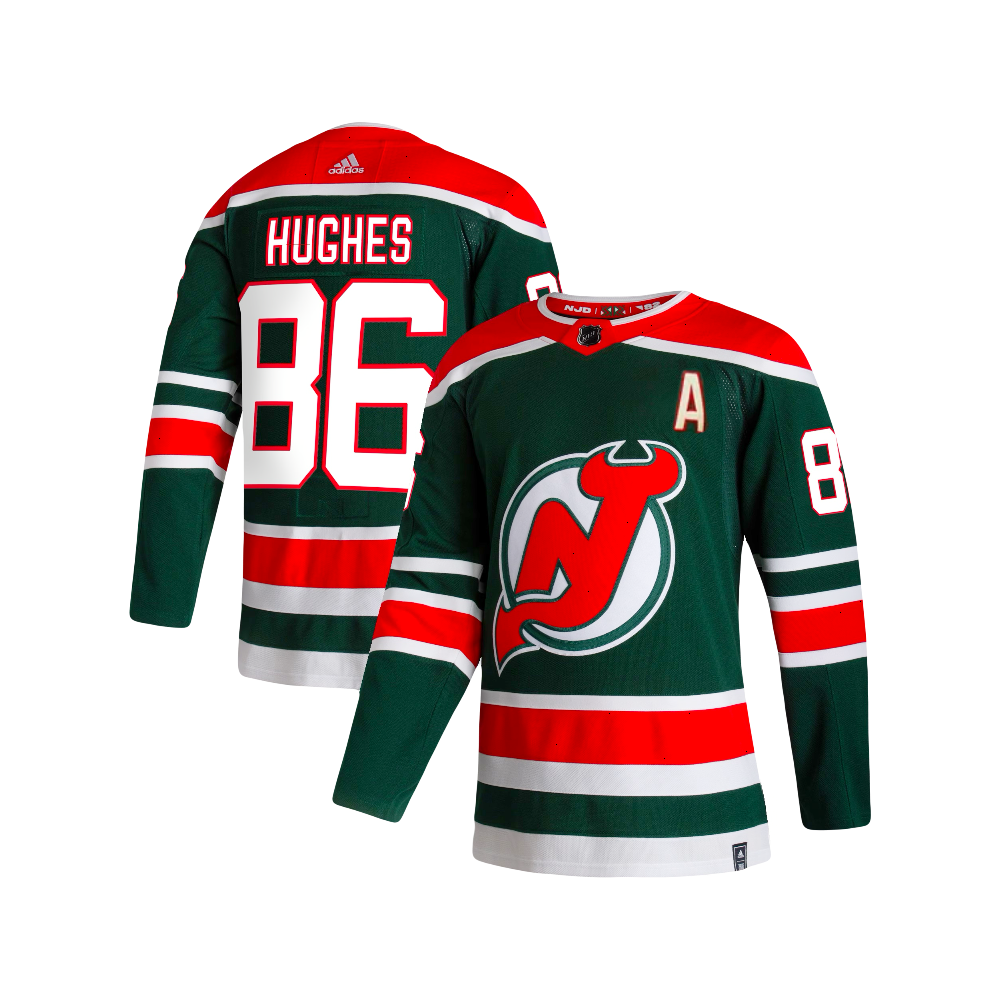 New Jersey Devils Jack Hughes Adidas NHL 2020 Green Reverse Retro Premier Player Jersey