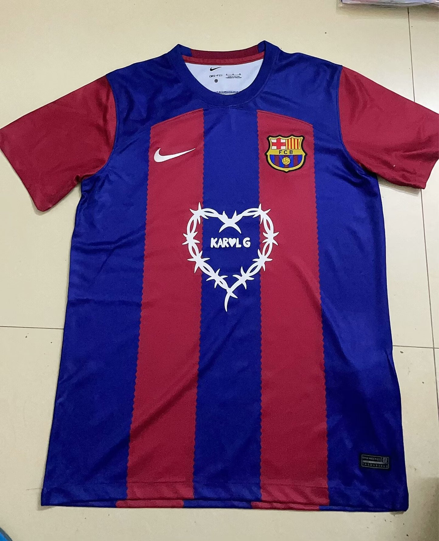 FC Barcelona 2023/24 Home Kit Robert Lewandowski Nike Fan Version ‘Karol G Edition’ Soccer Jersey - Red & Blue