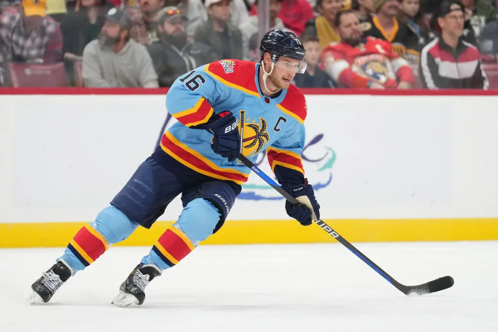 Florida Panthers Captain 2022 Aleksander Barkov NHL Adidas Reverse Retro Premier Player Jersey - Baby Blue