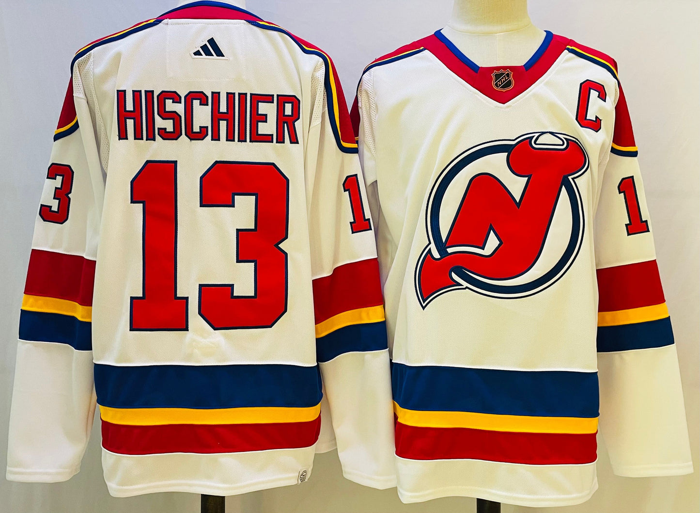 New Jersey Devils Nico Hischier Adidas NHL 2022 Reverse Retro Premier Player Jersey