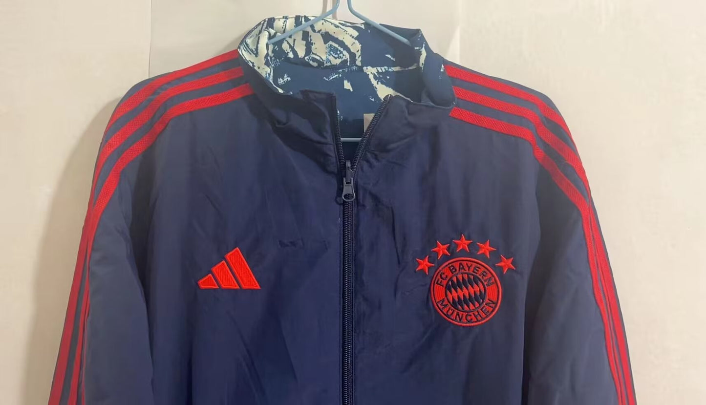 Bayern Munich Soccer Adidas Revers-able Windbreaker Jacket - Navy Blue & Red