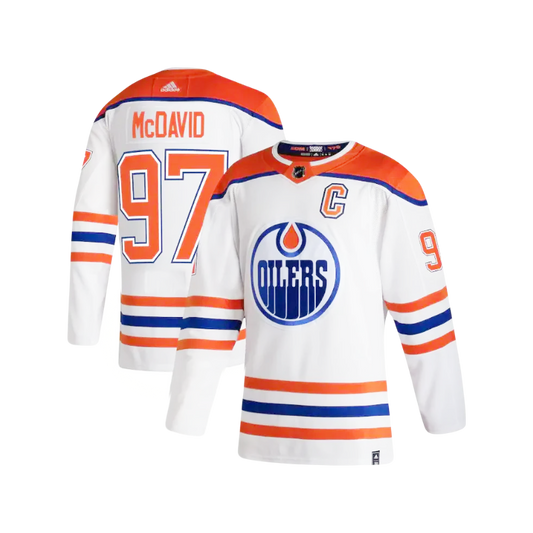 Connor Mcdavid Edmonton Oilers NHL Captain Patch Adidas 2024 White Reverse Retro Player Jersey