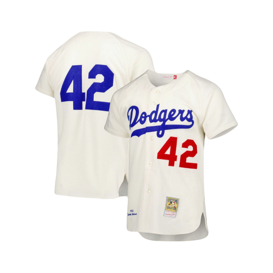 Jackie Robinson Los Angeles Brooklyn Dodgers 1955 MLB Mitchell & Ness Cooperstown Classic Jersey - Cream White
