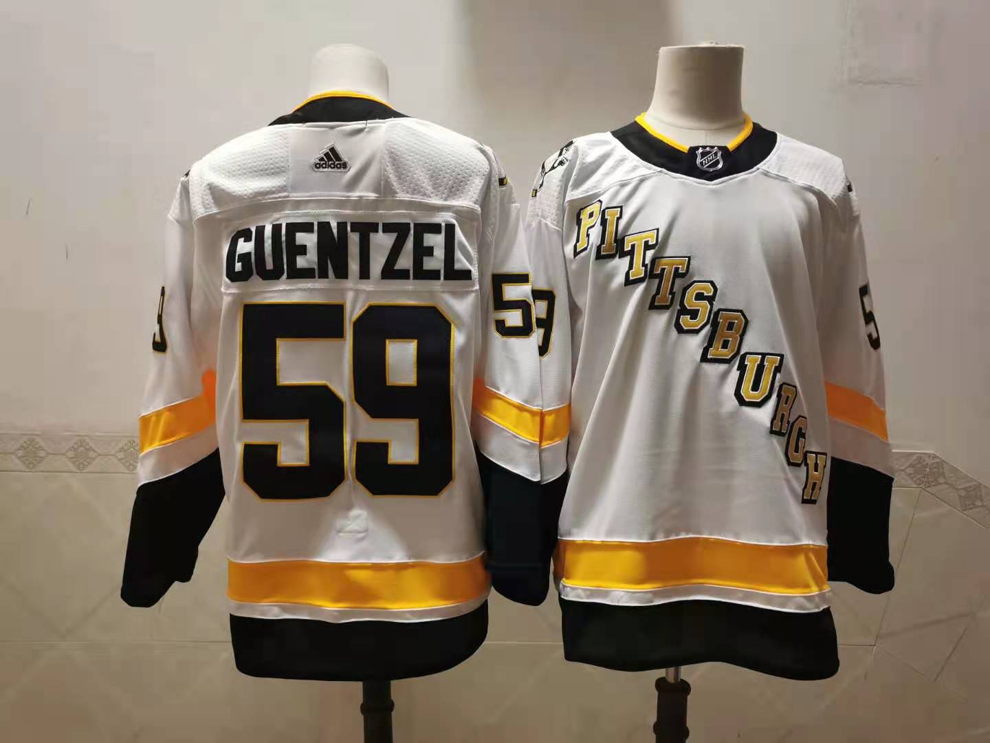 Pittsburgh Penguins Jake Guentzel Adidas NHL 2021 White Reverse Retro Breakaway Jersey