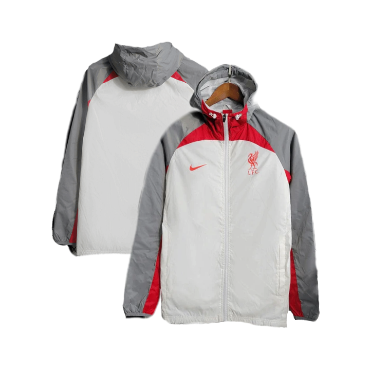 Liverpool Soccer Adidas 2024 Athletic Windbreaker Jacket - White Gray & Red