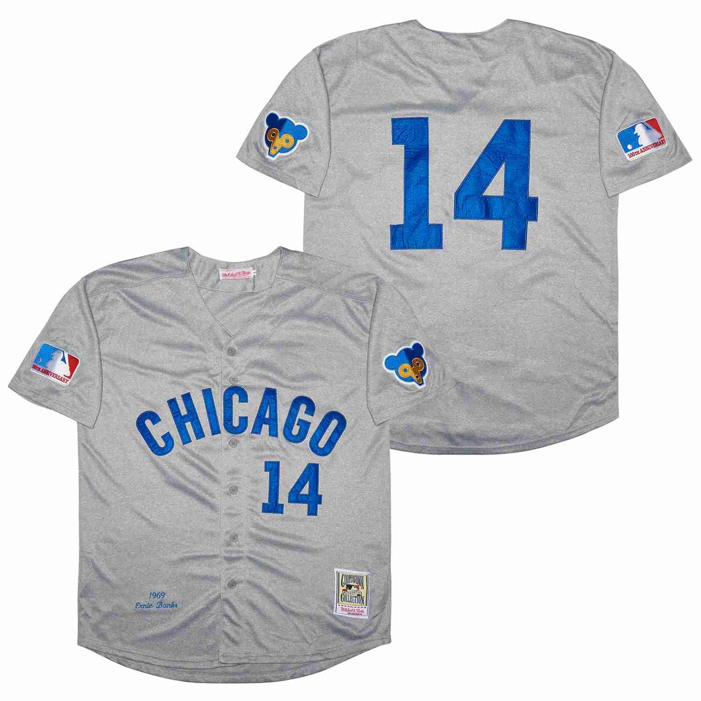 Chicago Cubs Ernie Banks 1969 MLB Mitchell Ness Cooperstown Classic Jersey - Gray & Blue