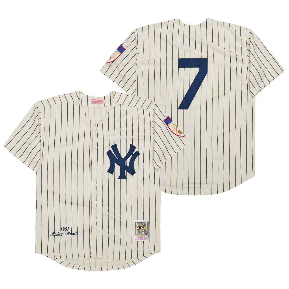 New York Yankees Mickey Mantle 1951 MLB Mitchell & Ness Cooperstown Classic Jersey - Pinstripes