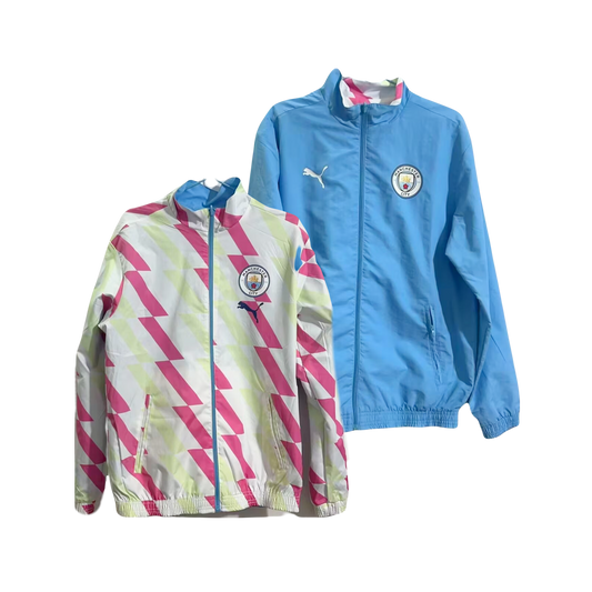 Manchester City Soccer Puma Revers-able Windbreaker Jacket - Vibrant Sky Blue / Lime & Pink