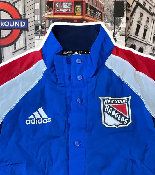 New York Rangers Adidas NHL Reverse Retro Lady Liberty Windbreaker Button Jacket - Red White & Blue