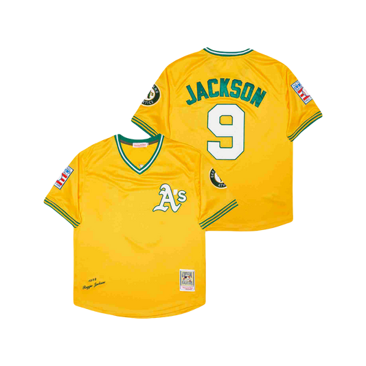 Oakland A’s Reggie Jackson 1968 MLB Mitchell Ness Cooperstown Classic Jersey - Yellow