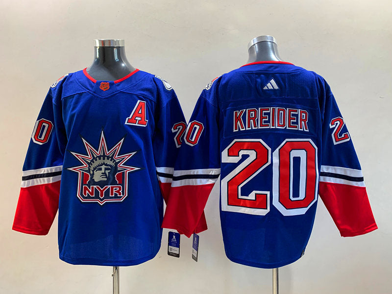 New York Rangers Chris Kreider Adidas NHL 2023 ‘Lady Liberty’ Blue Reverse Retro 2.0 Jersey
