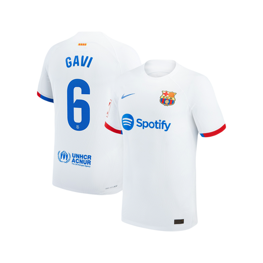 Gavi FC Barcelona 2023/24 Nike Away Kit Player Version Soccer Jersey - White