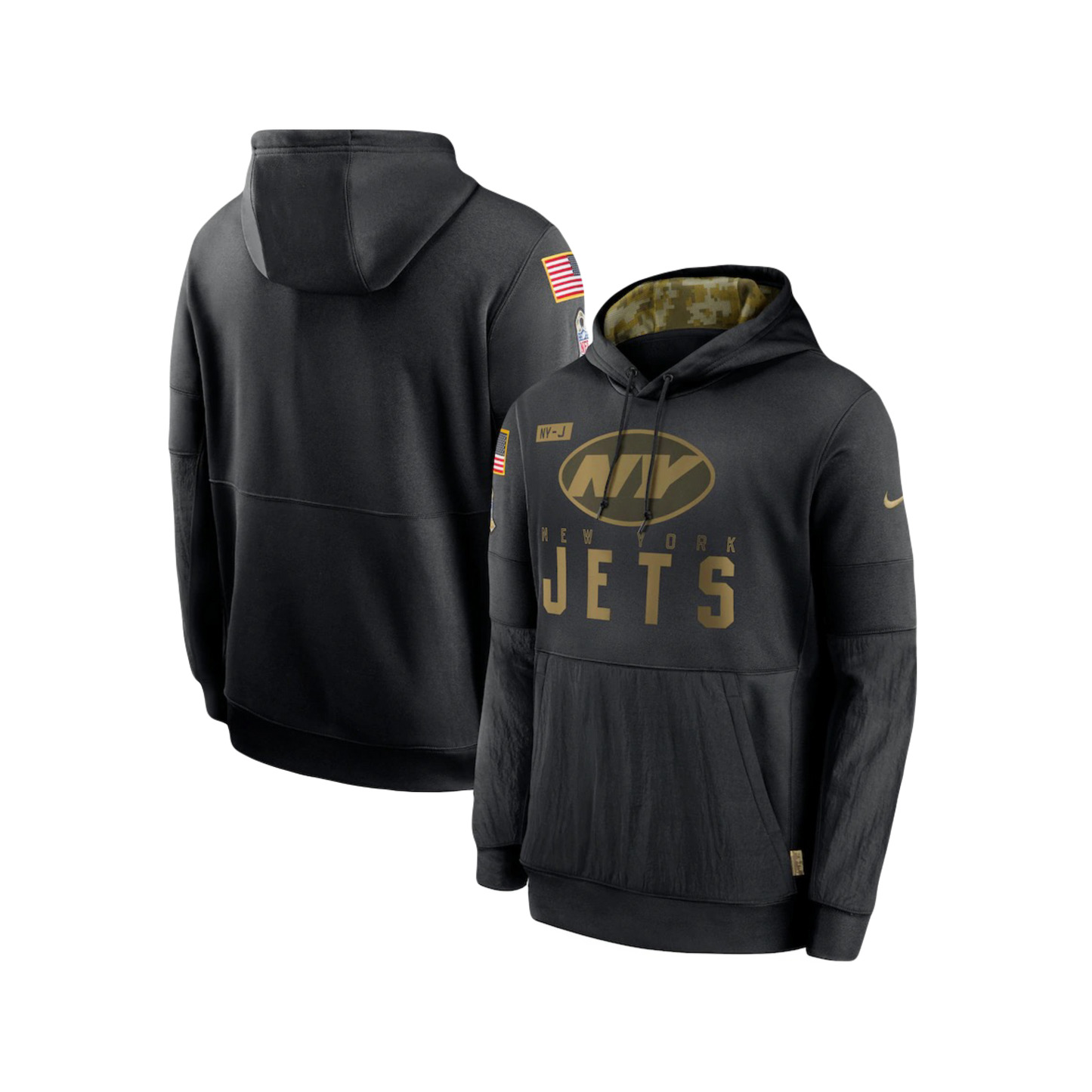 New York Jets NFL Black Steel Salute to Service Nike Therma-Fit Performance Pullover Hoodie