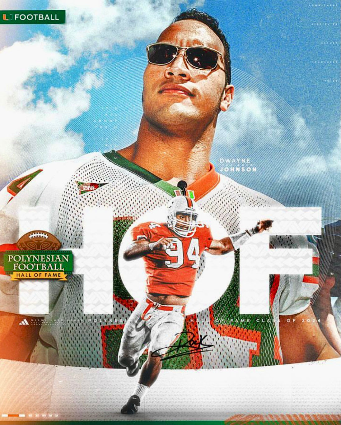 Dwayne ‘The Rock’ Johnson 1994 Miami Hurricanes NCAA Campus Legends College Football Jersey- Orange