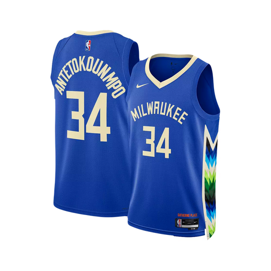 Milwaukee Bucks Giannis Antetokounmpo Nike Blue 2022/23 NBA Swingman Jersey - City Edition