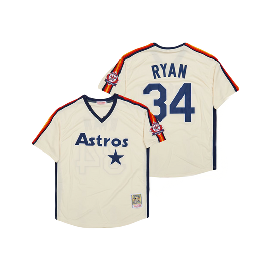 Houston Astros Nolan Ryan 1986 MLB Mitchell Ness Cooperstown Classic Iconic Jersey - Home Tan