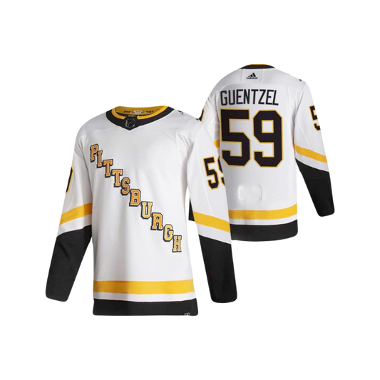 Pittsburgh Penguins Jake Guentzel Adidas NHL 2021 White Reverse Retro Breakaway Jersey