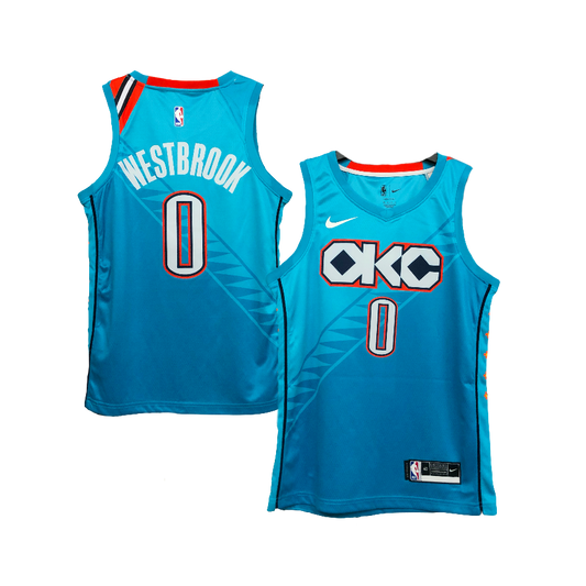 Russell Westbrook Oklahoma City Thunder 2019/20 Nike City Edition NBA Swingman Jersey - Vibrant Cyan & Orange