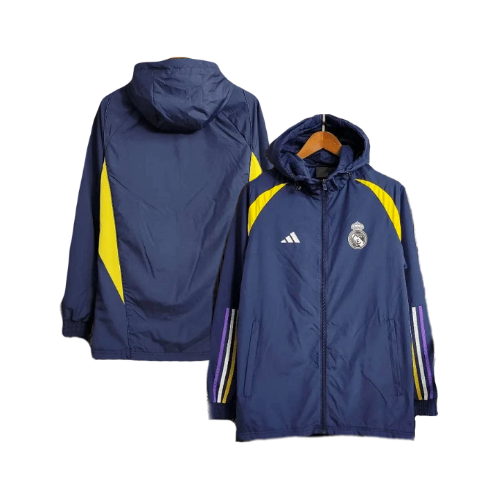 Real Madrid Soccer Adidas 2024 Athletic Windbreaker Jacket - Navy Blue Purple & Yellow