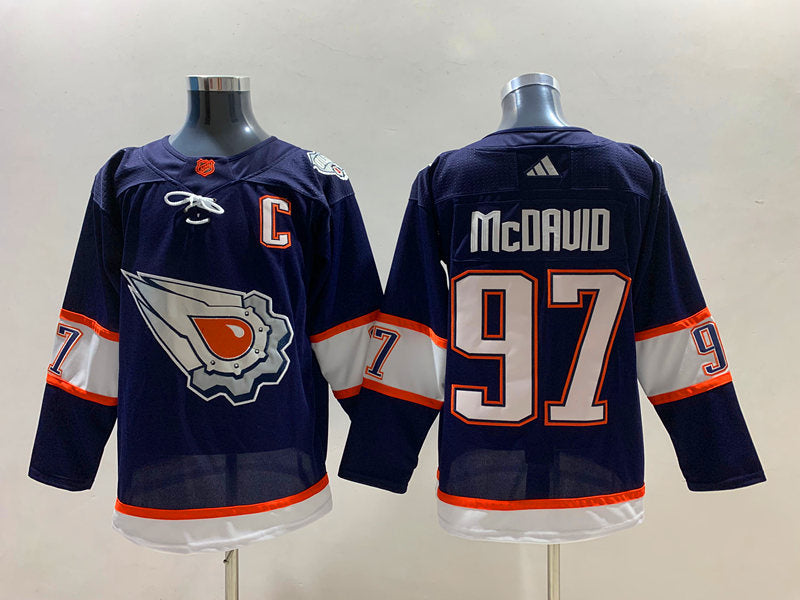 Connor Mcdavid Edmonton Oilers NHL Captain Patch Authentic Adidas 2022/23 Reverse Retro Jersey - Navy