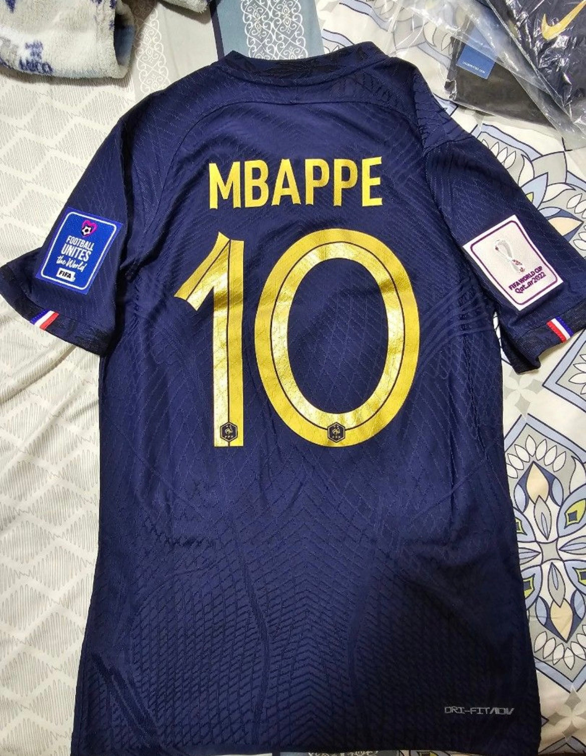 Kylian Mbappe France National Team 2022 FIFA World Cup Qatar Patch On-Field Player Version Nike Jersey - Navy