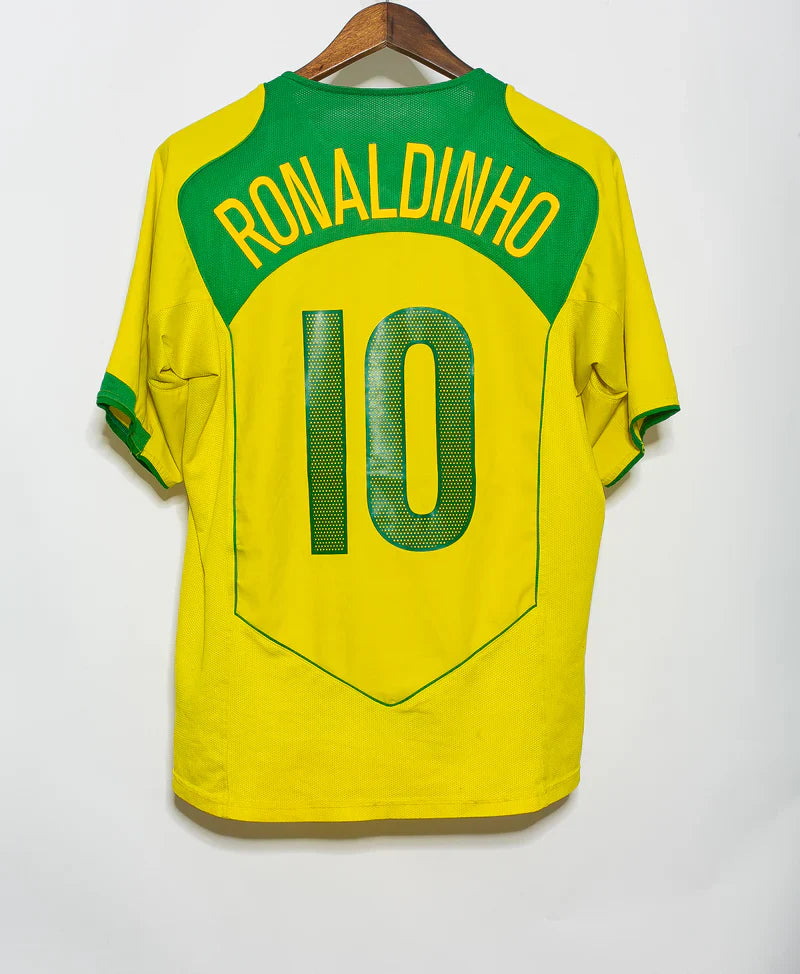 Ronaldinho Brazil National Soccer Team 2006 World Cup Nike Iconic Classic Authentic Home Player Jersey - Yellow