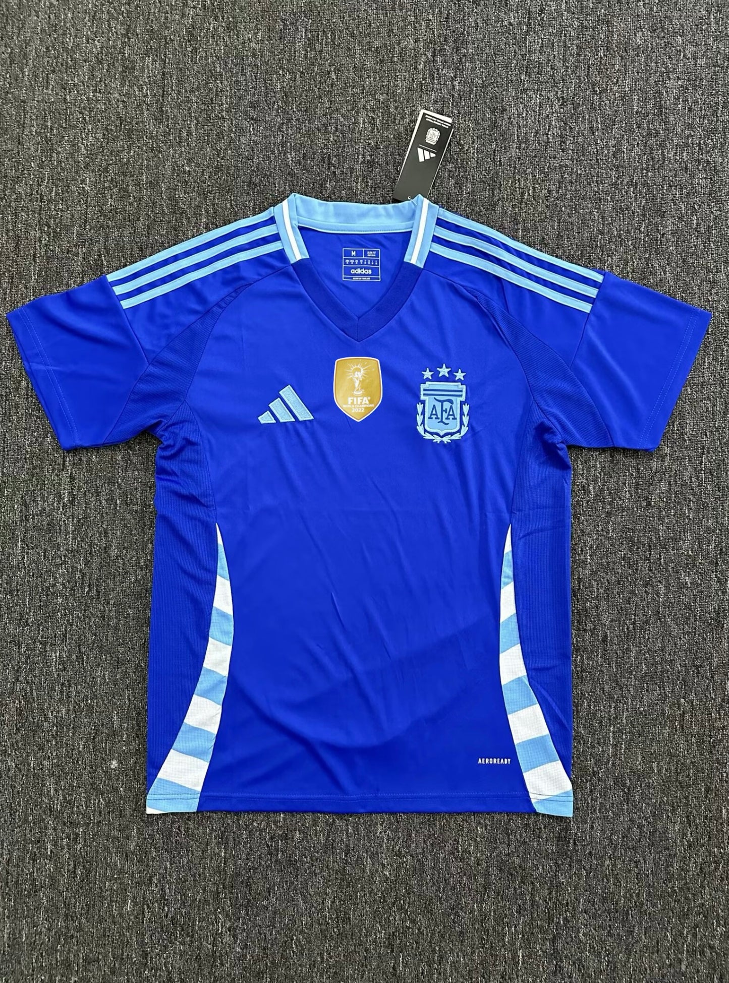 Lionel Messi Argentina National Team 2024/25 Season FIFA Qatar World Cup Champions Patch Adidas Authentic Away Player Jersey - Blue