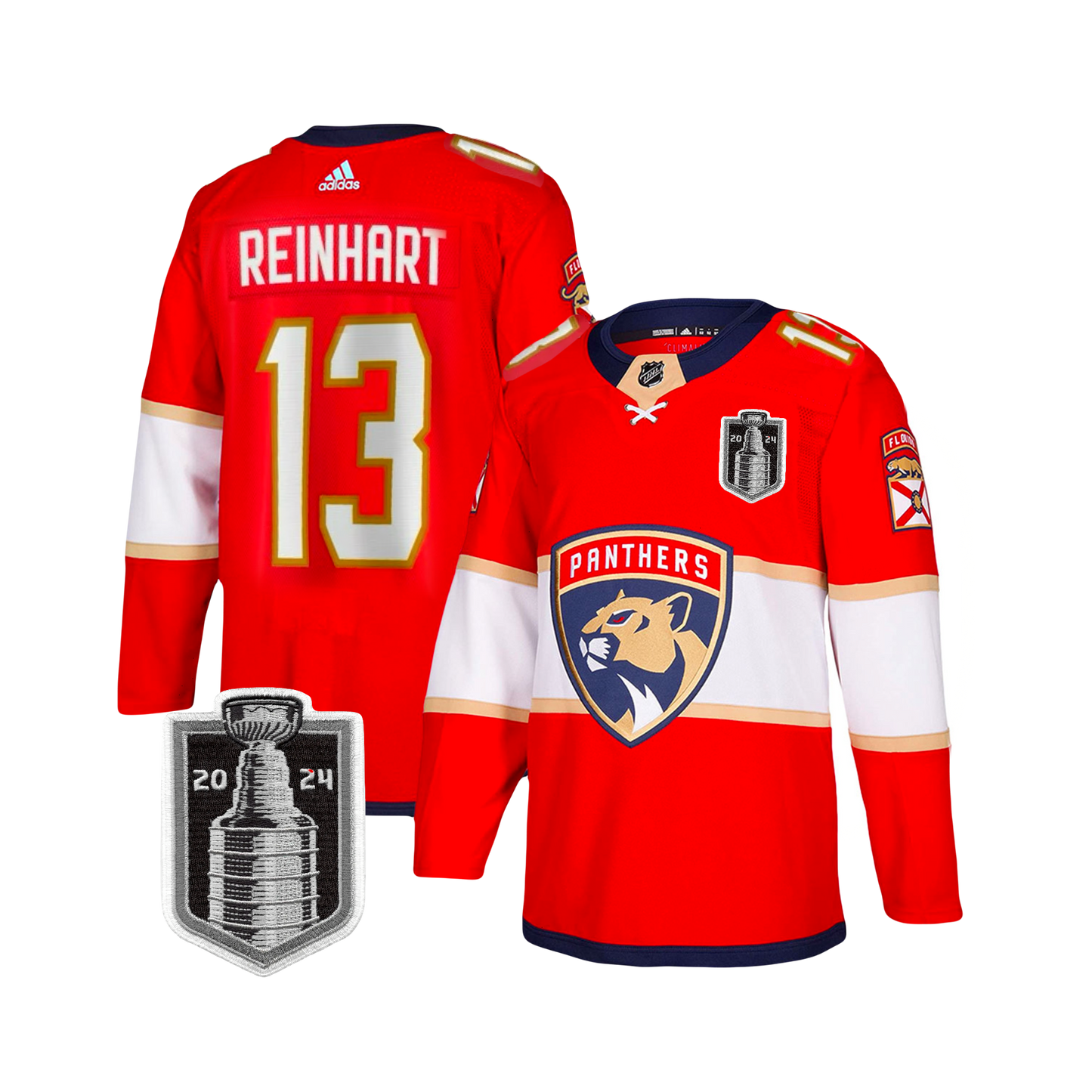 Sam Reinhart Florida Panthers NHL Adidas 2024 Stanley Cup Finals Patch Premier Player Jersey - Red