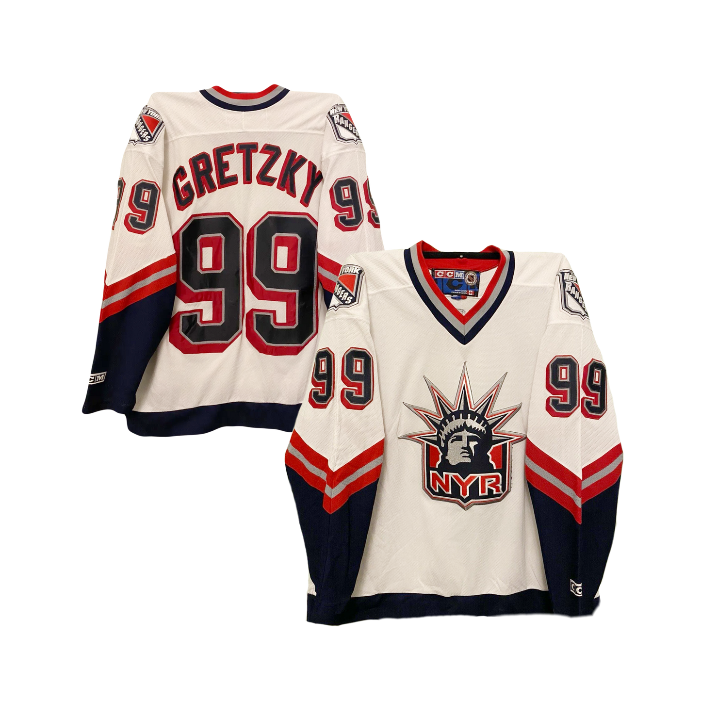 Wayne Gretzky New York Rangers NHL 1999 Retro Classic Iconic Lady Liberty Player Jersey - White