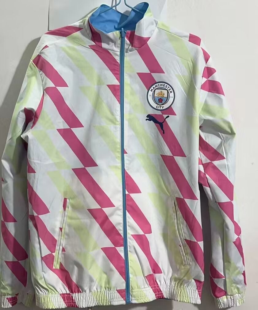 Manchester City Soccer Puma Revers-able Windbreaker Jacket - Vibrant Sky Blue / Lime & Pink